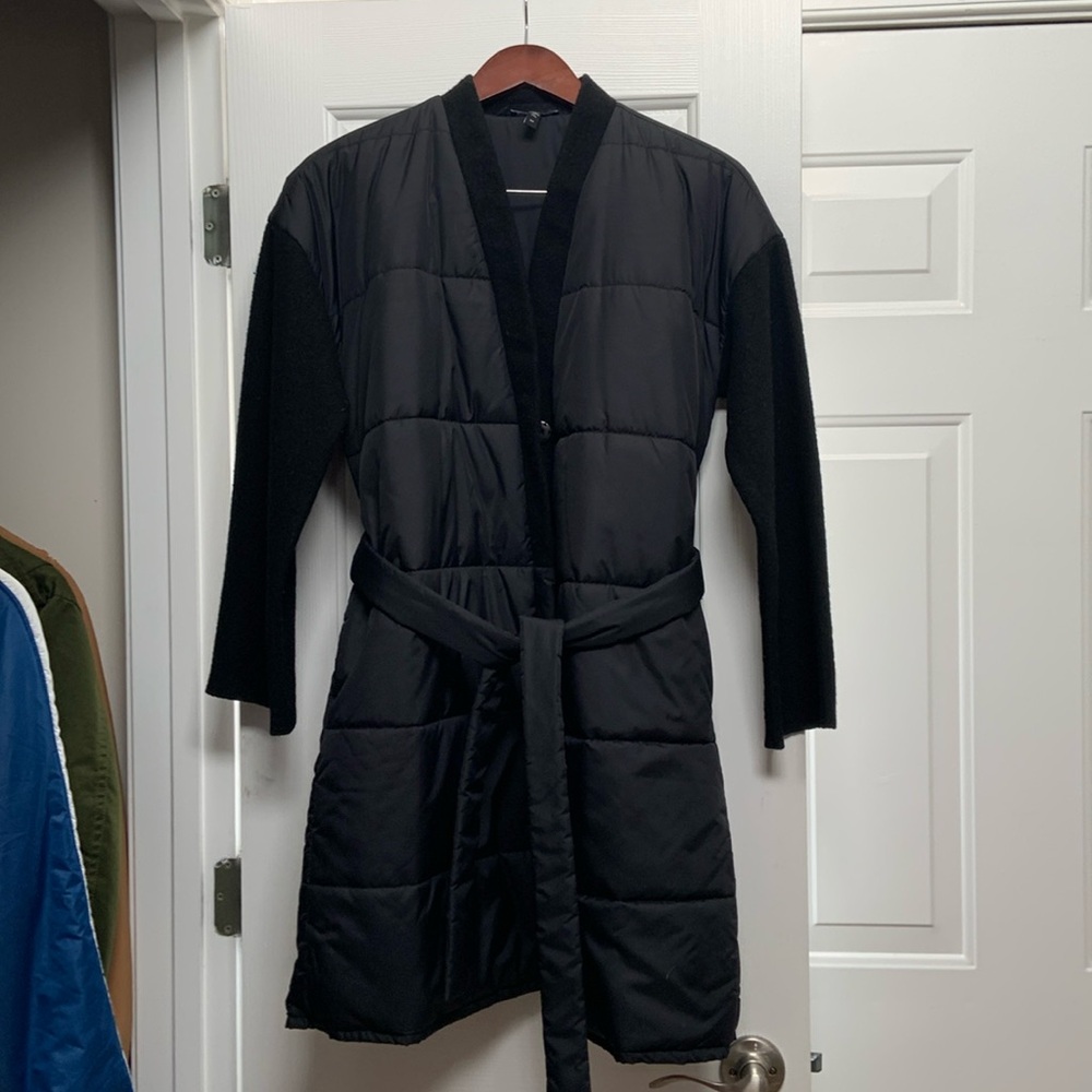 Eileen Fisher recycled nylon and boiled wool belted coat sz S